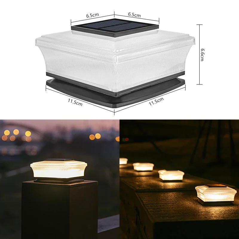 Flache solarbetriebene quadratische Terrassen- und Zaunpfostenkappenleuchte mit mattiertem Diffusor und integriertem Solarpanel Skanto