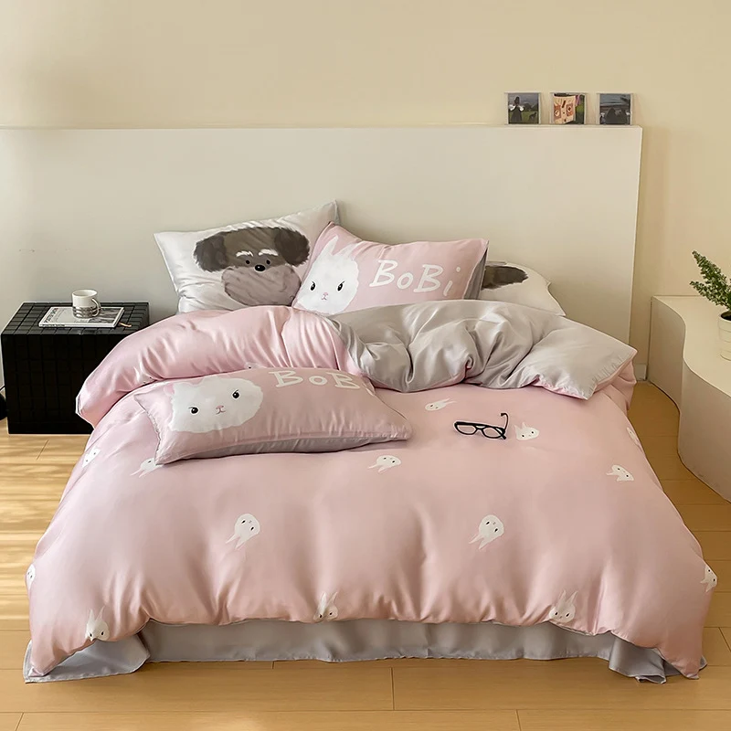 Wendbare Baumwollsatin-Bettgarnitur mit minimalistischen Panda-Gesichtern