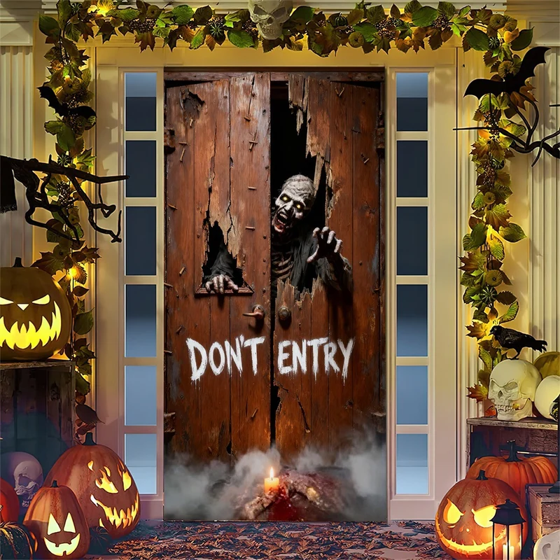 Halloween-Türposter mit großformatiger Grim-Reaper-Illustration und wiederverwendbarem PVC-Planenstoff
