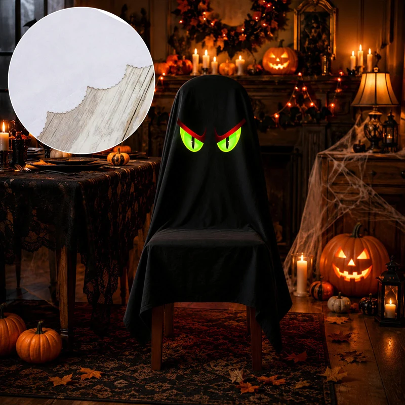 Halloween Stuhlhusse aus Baumwolle mit gespenstischem Gesicht und gezacktem Saum