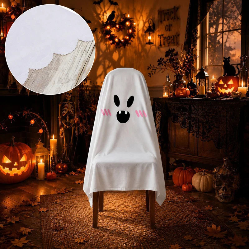Halloween Stuhlhusse aus Baumwolle mit gespenstischem Gesicht und gezacktem Saum