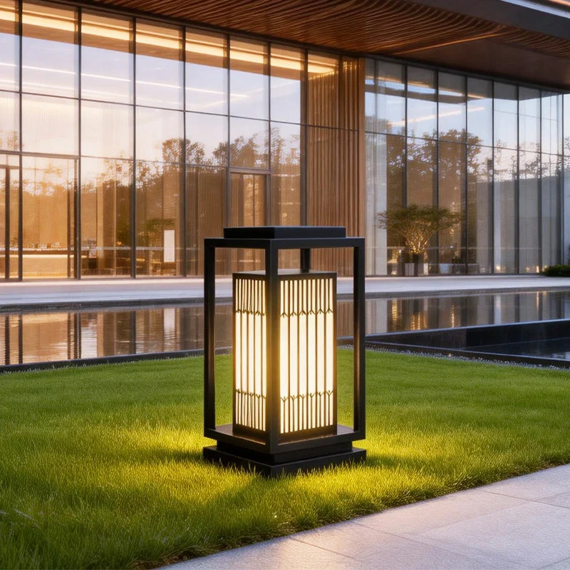 Japanisch inspirierte LED-Außenlaterne mit Holzrahmen Skanto