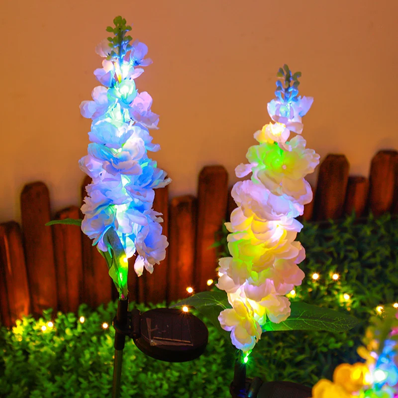 Dekorativer hoher künstlicher Delphinium-Gartenstecker mit Edelstahlspieß und verstellbarem Clip Skanto