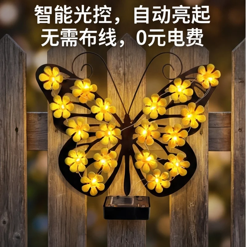 Dekorative Metall-Bienen-Wandleuchte mit integrierter LED-Lichterkette und Solarmodul Skanto