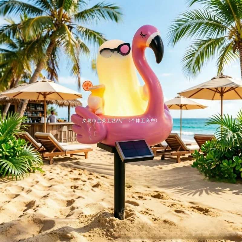 Verspielte Solar-Flamingo Gartenstecker Laterne mit integrierter LED-Figur und Erdspieß Skanto