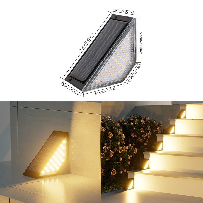 Dreieckige Solar-LED-Eckstufenleuchte mit hocheffizientem Photovoltaikpanel und wasserdichtem Gehäuse Skanto