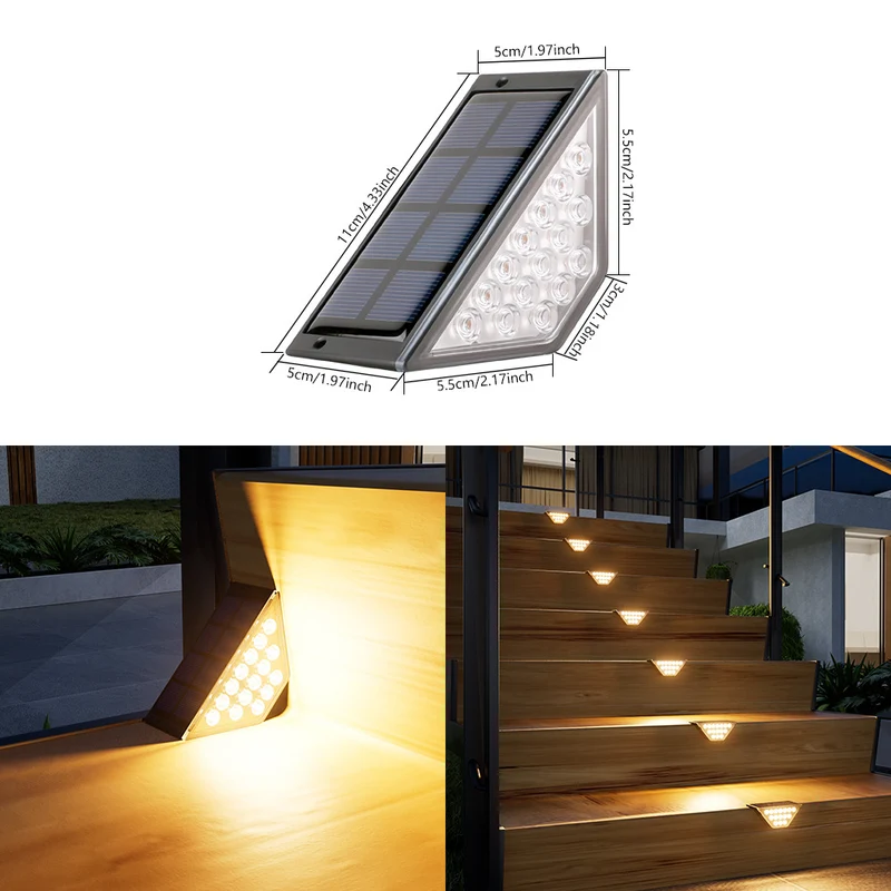Dreieckige Solar-LED-Eckstufenleuchte mit hocheffizientem Photovoltaikpanel und wasserdichtem Gehäuse Skanto