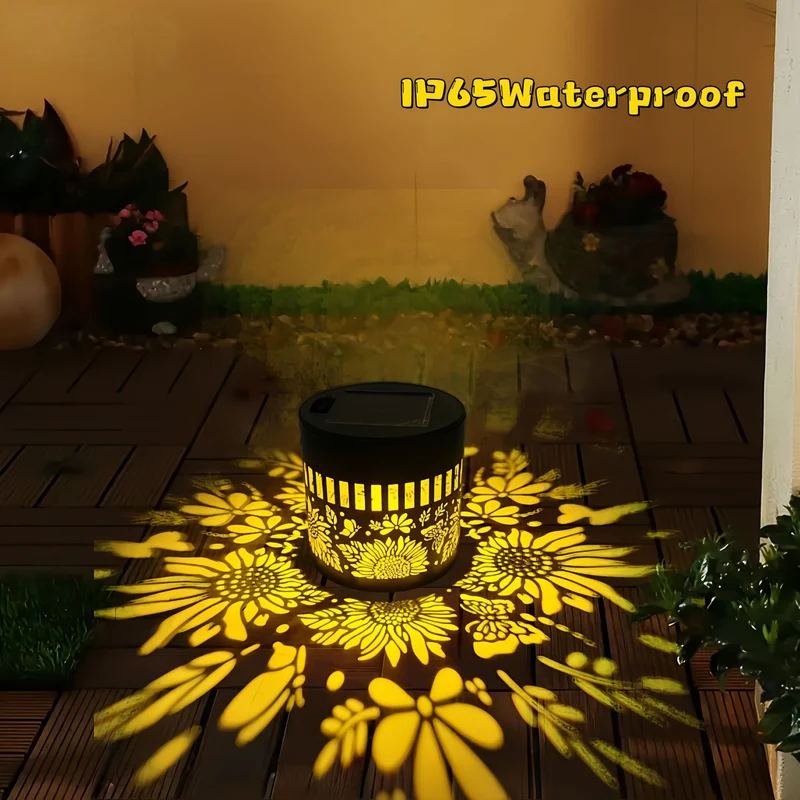 Solar-Projektor-Gartenleuchte mit dekorativem Blumenmuster und Dämmerungssensor Skanto