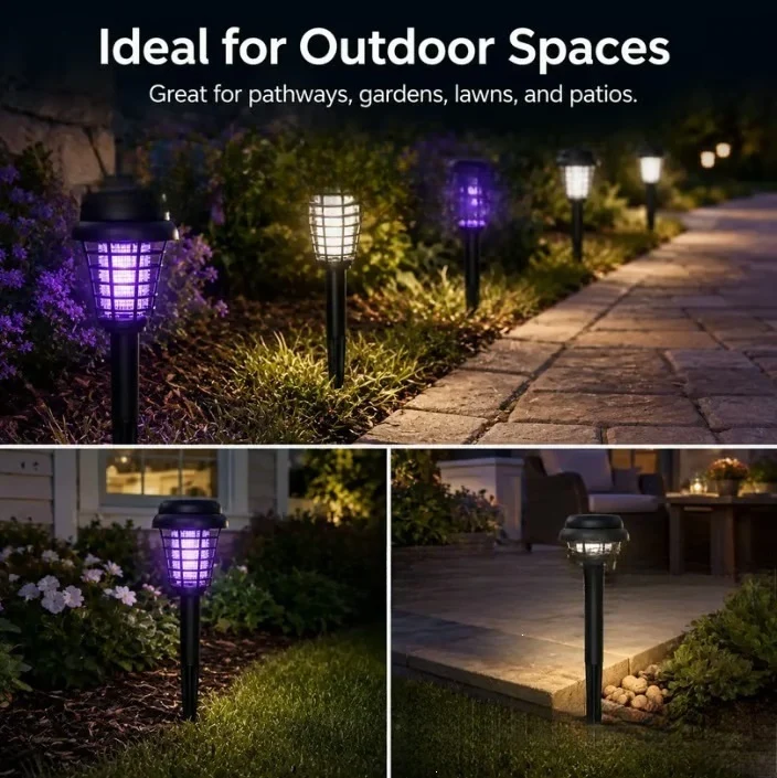 Solarbetriebener UV-Insektenvernichter-Gartenstecker mit integriertem Solarpanel und Dämmerungssensor Skanto