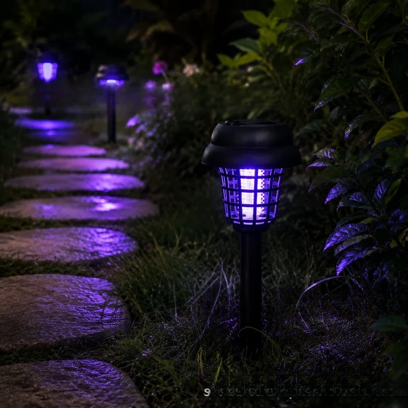 Solarbetriebener UV-Insektenvernichter-Gartenstecker mit integriertem Solarpanel und Dämmerungssensor Skanto