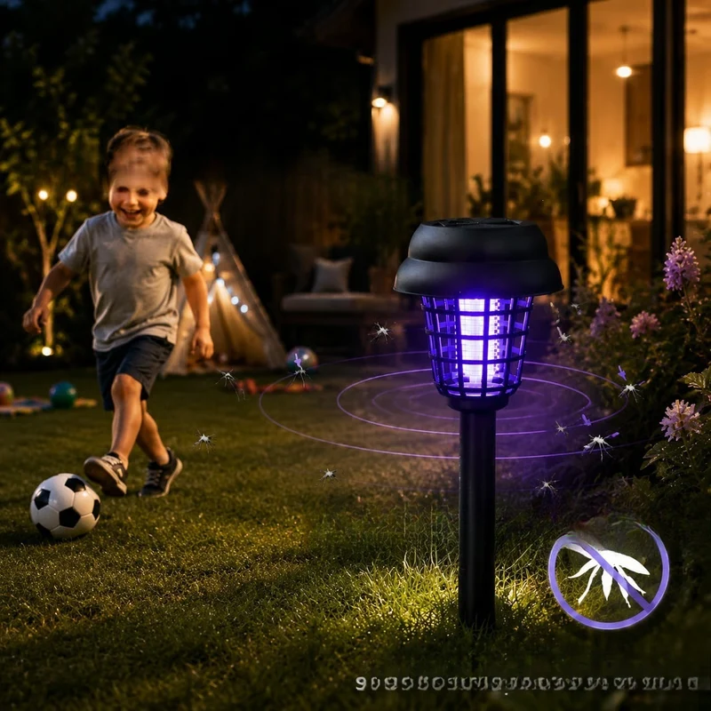 Solarbetriebener UV-Insektenvernichter-Gartenstecker mit integriertem Solarpanel und Dämmerungssensor Skanto