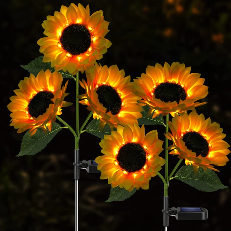 Solarbetriebene Outdoor-Gartensteckerleuchten mit realistischen Sonnenblumen und wasserdichtem Solarregler Skanto