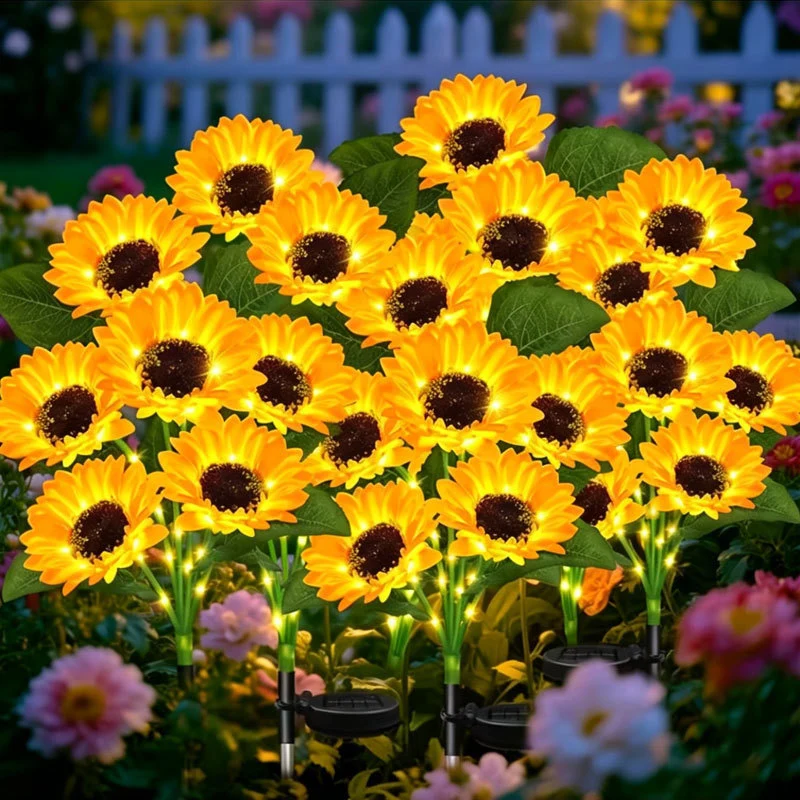 Solarbetriebene LED-Sonnenblumen-Gartensteckerleuchte mit wasserdichtem Panel und verstellbarem Stiel Skanto