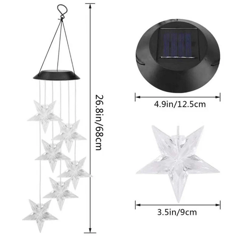 Solarbetriebenes hängendes Kolibri-LED-Windspiel mit farbwechselnden RGB-Acrylvögeln und wetterfestem Oberteil Skanto