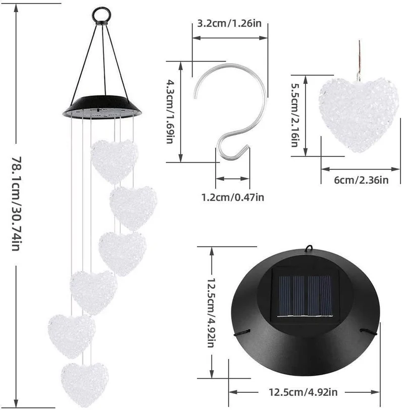 Solarbetriebenes hängendes Kolibri-LED-Windspiel mit farbwechselnden RGB-Acrylvögeln und wetterfestem Oberteil Skanto