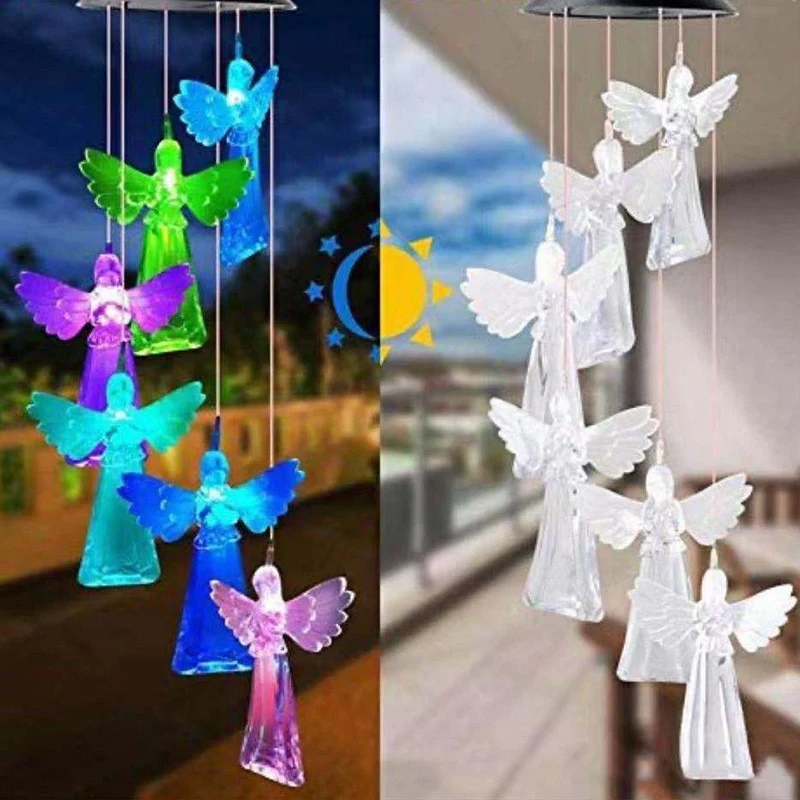 Solarbetriebenes hängendes Kolibri-LED-Windspiel mit farbwechselnden RGB-Acrylvögeln und wetterfestem Oberteil Skanto