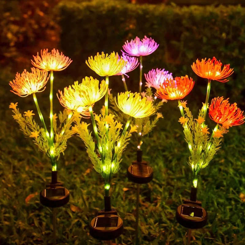 Skanto Solar-LED-Chrysanthemen-Gartensteckerleuchten mit integriertem Photovoltaikpanel, flexiblem Stiel und Dämmerungssensor Skanto