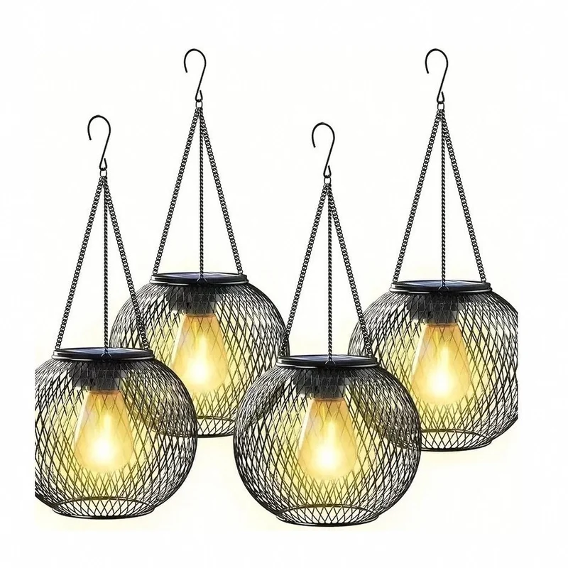 Solar-Hängeleuchten für den Außenbereich mit Vintage-LED-Glühfadenbirne und Metallkäfig, wasserdichte Pendelleuchte Skanto