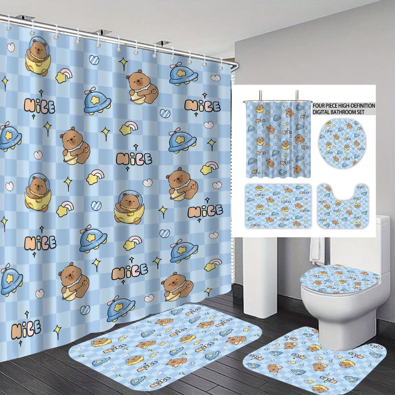 Vierteiliges Badezimmer-Set im niedlichen Bären-Design Skanto