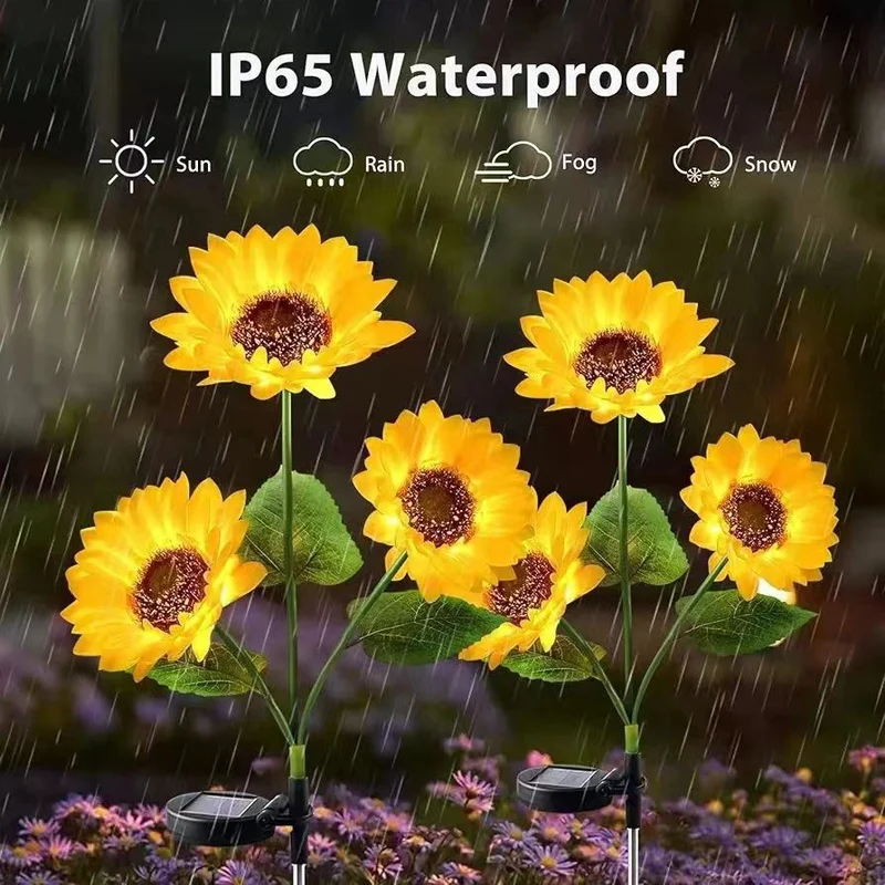 Lebhafter Sonnenblumen-LED-Gartenstecker mit Dämmerungssensor & wetterfestem Erdspieß Skanto