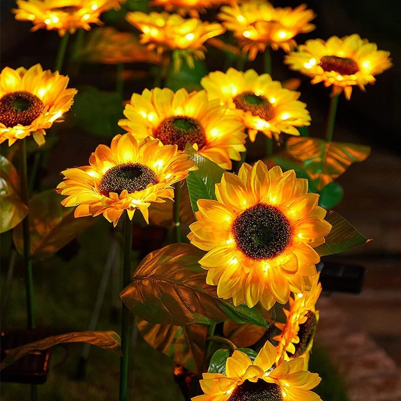 Lebhafter Sonnenblumen-LED-Gartenstecker mit Dämmerungssensor & wetterfestem Erdspieß Skanto