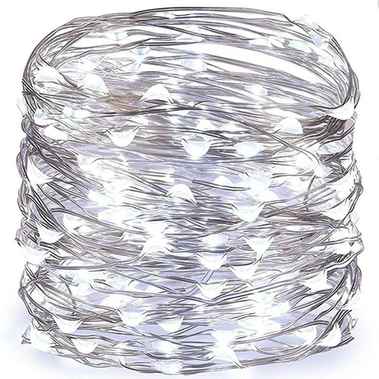 Skanto LED-Lichterkette ultradünner Silberdraht batteriebetrieben spritzwassergeschützte Dekobeleuchtung Skanto