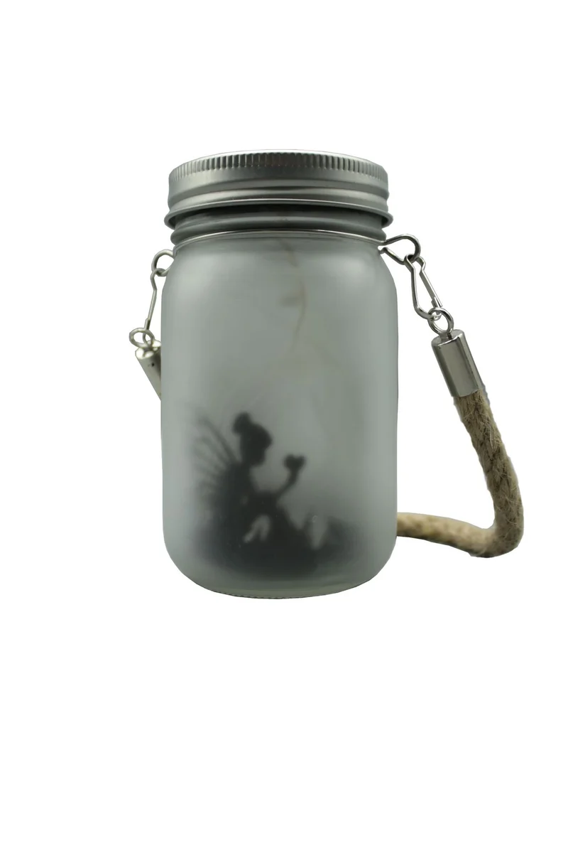 Hängende mattierte Mason Jar Solar-LED-Feen-Silhouette-Laterne mit Seilgriff und dynamischer LED-Lichterkette Skanto