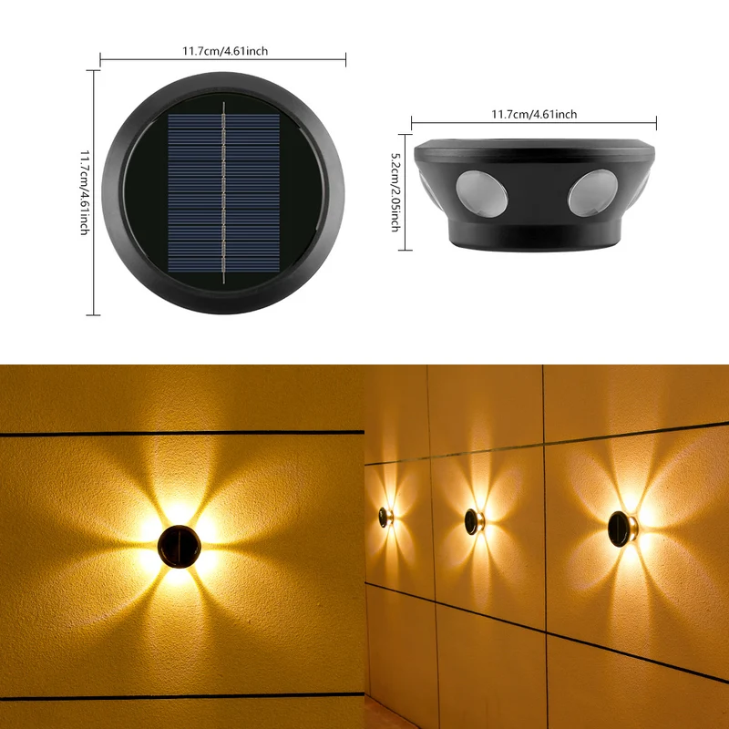 Skanto Runde Solar-Wandleuchte mit Quad-Beam LED, dekorative Außenwandlampe und wetterfestem Gehäuse Skanto
