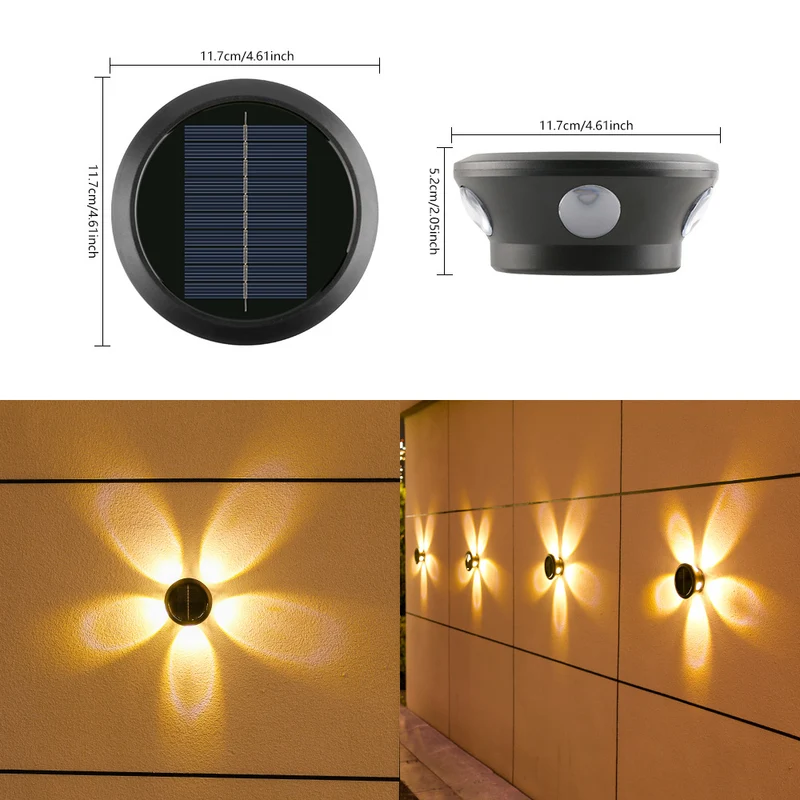 Skanto Runde Solar-Wandleuchte mit Quad-Beam LED, dekorative Außenwandlampe und wetterfestem Gehäuse Skanto