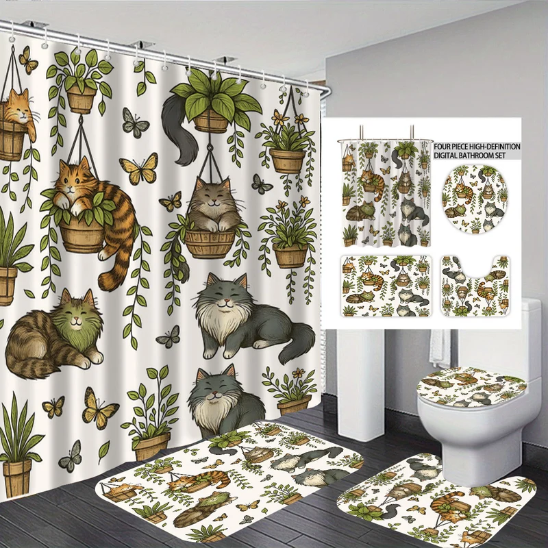 4-teiliges digitales Badezimmer-Set im Katzen-Design Skanto