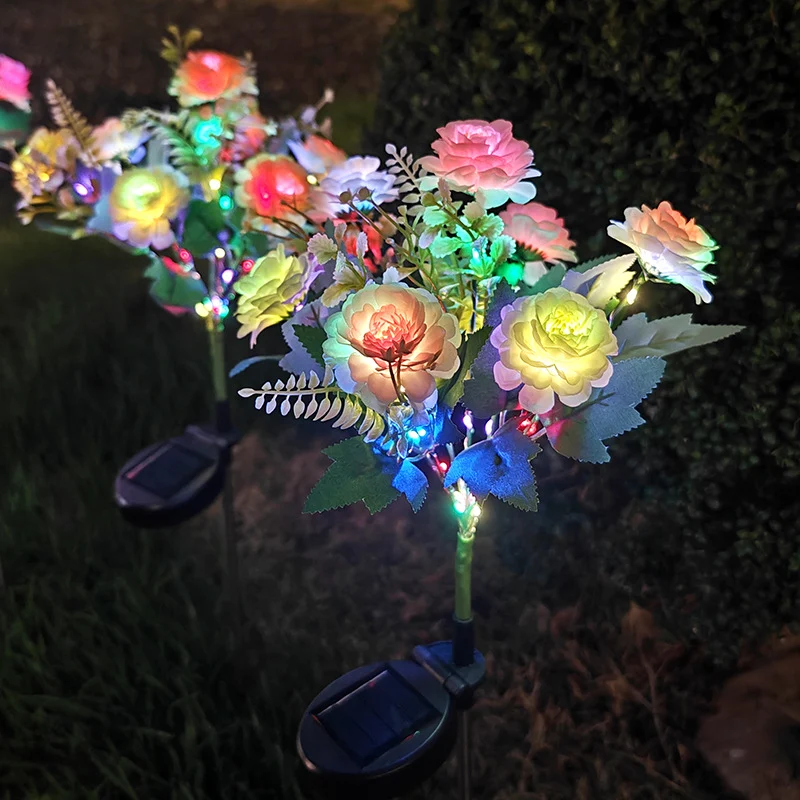 Realistischer künstlicher Pfingstrosen-Gartenstecker mit Dämmerungs-LED und verstellbarem Stiel Skanto