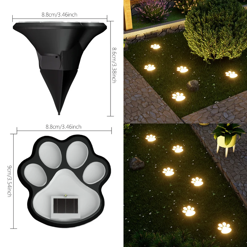 Pfotenabdruck Solar-Gartenweg-Steckerleuchten mit integriertem Panel und Erdspieß Skanto