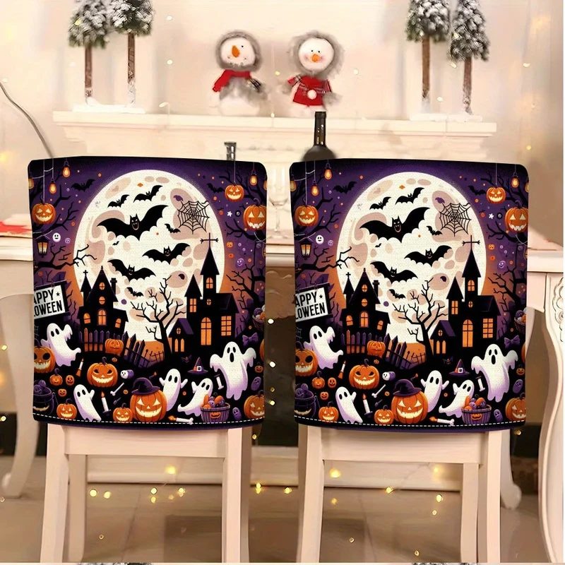Elastische Stuhlrückenbezüge mit Halloween-Katzenmotiv