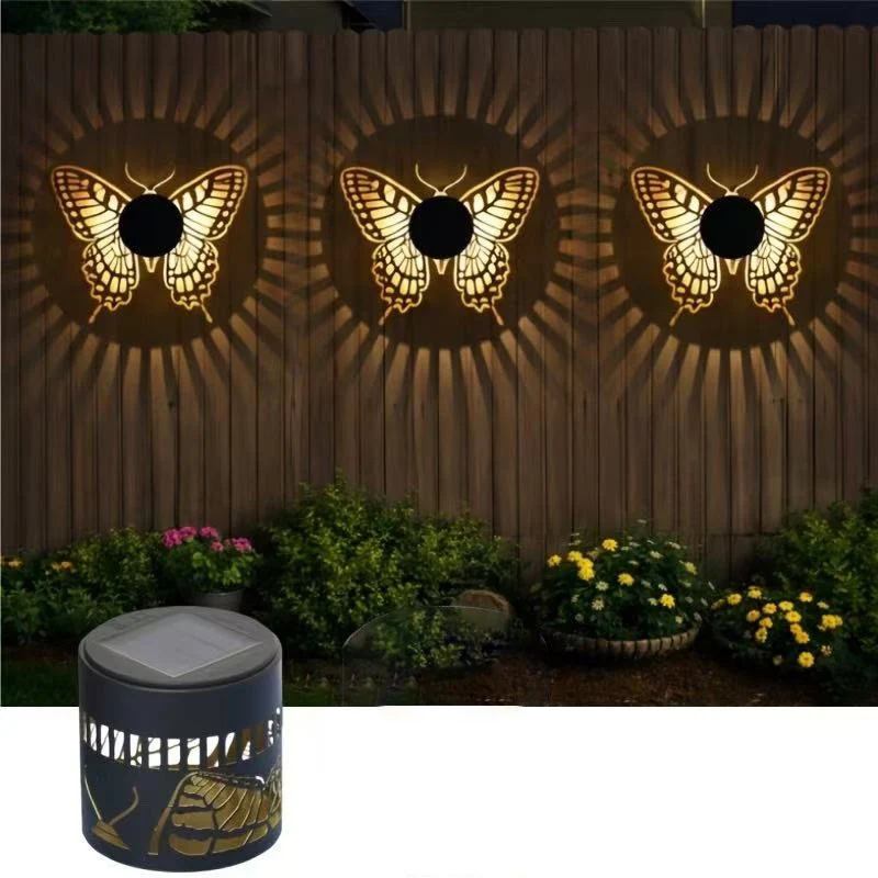 Outdoor Mandala Sonnenprojektions-Wandleuchte mit gemustertem Metallgehäuse und automatischem Dämmerungssensor Skanto
