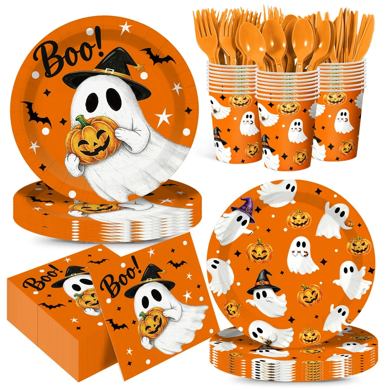 Einweg-Party-Tischdecke mit Halloween-Motiv und Servietten-Set