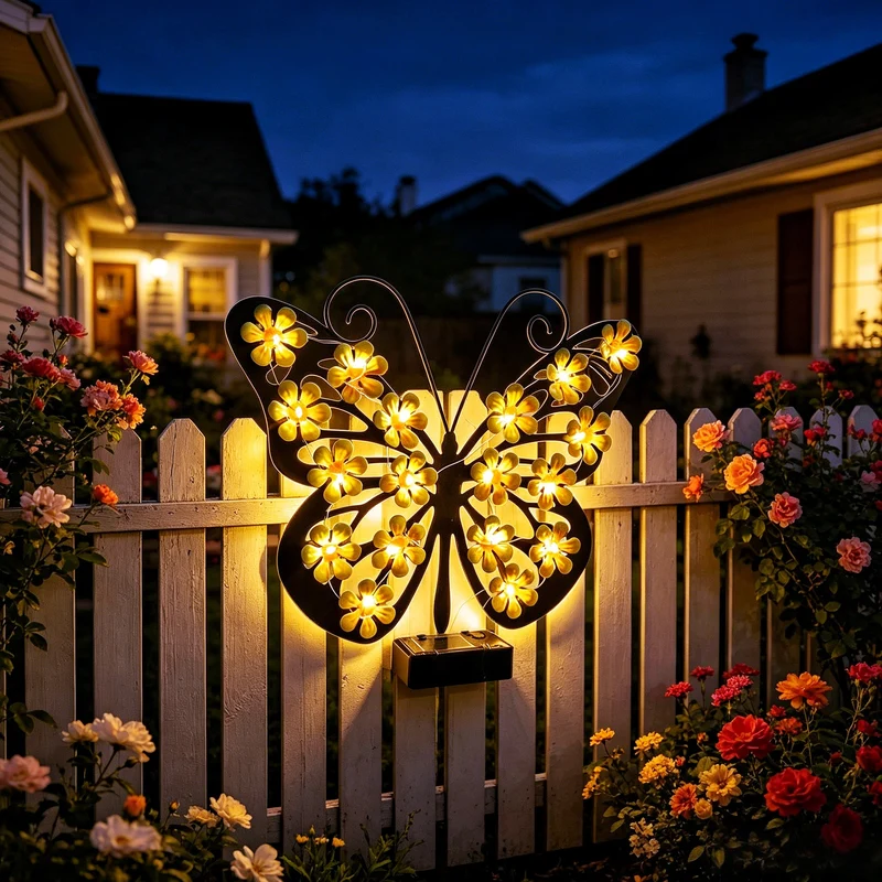 Dekorative LED-Schmetterlings-Wandleuchte mit Blumen-Mikro-LED-Akzenten und batteriebetriebener Steuerung Skanto