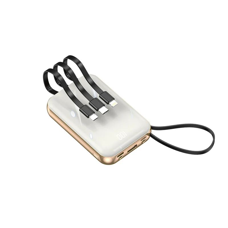 Tragbare Powerbank mit integrierten Ladekabeln und digitaler Ladeanzeige Skanto