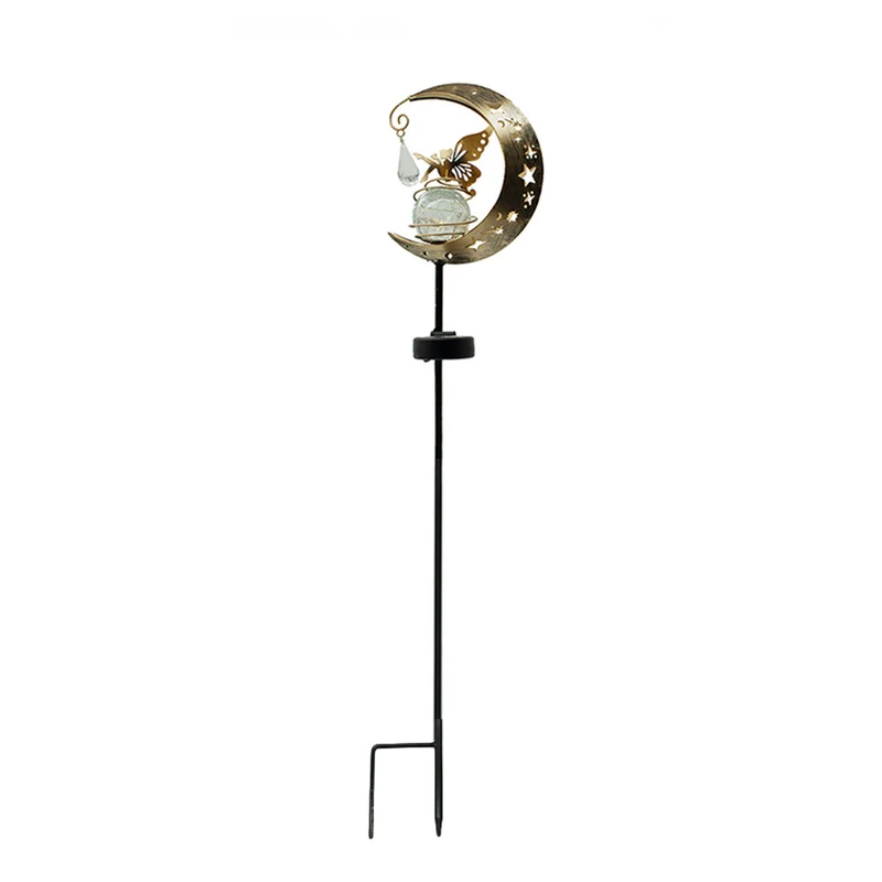Halbmond Solar-Gartenstecker mit rotierender Glaskugel und Schmetterlingsakzent Skanto