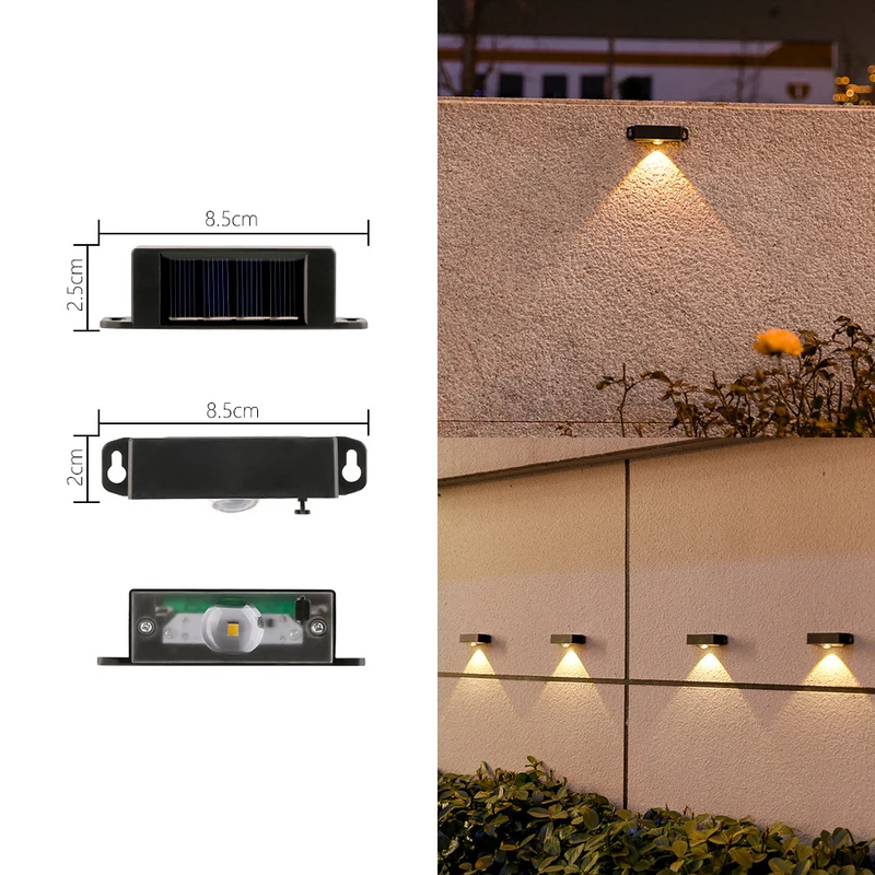 Kompakte solarbetriebene LED-Wandleuchte mit Bewegungssensor für Außentreppen und Zäune Skanto