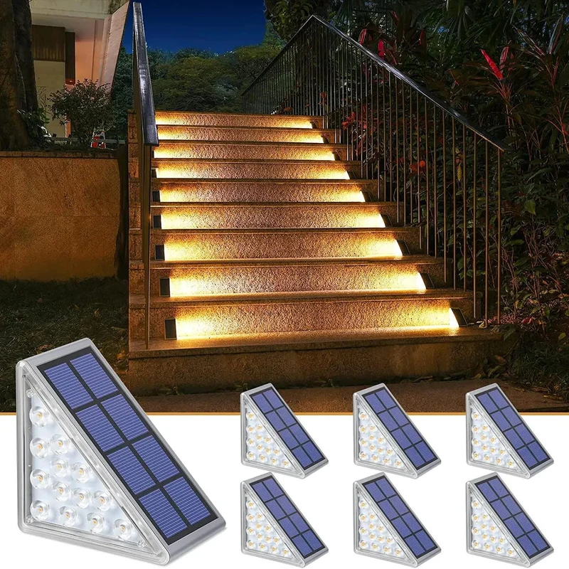 Abgewinkelte dreieckige Solar-LED-Treppenleuchten mit Dämmerungssensor und wasserdichter Montage Skanto