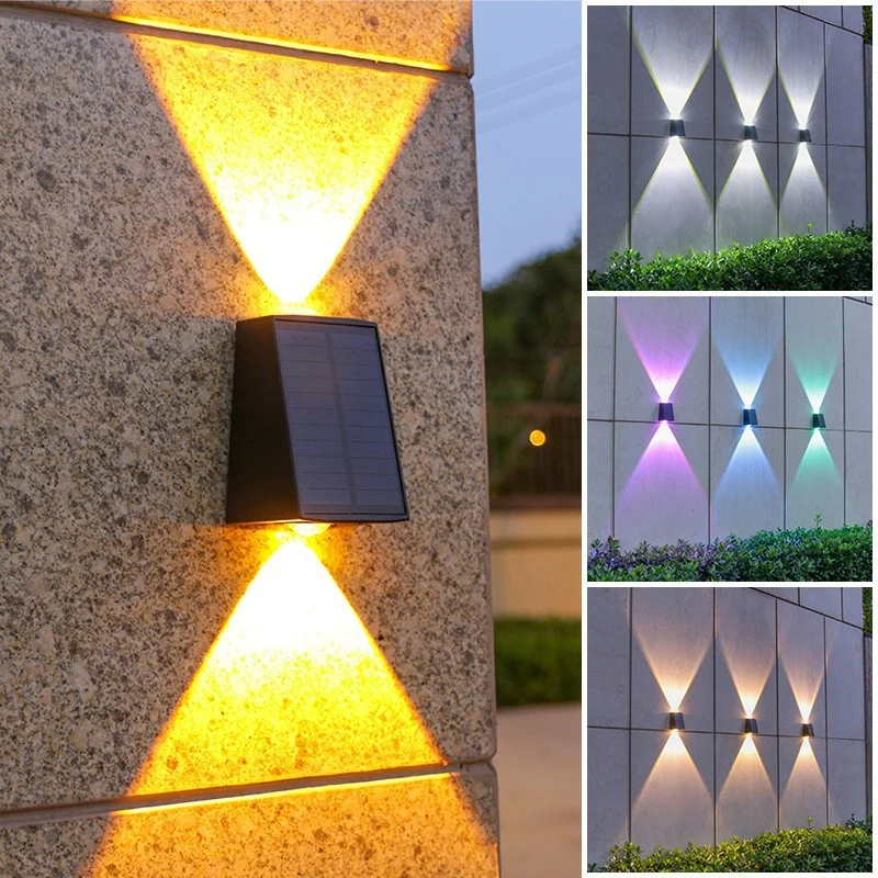 Skanto Abgewinkelte bidirektionale Solar-LED-Wandleuchte mit integriertem Photovoltaik-Panel und Prismenlinse Skanto