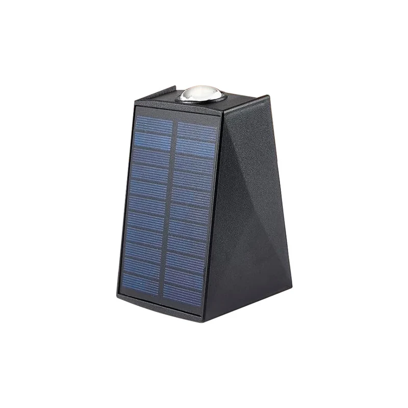 Skanto Abgewinkelte bidirektionale Solar-LED-Wandleuchte mit integriertem Photovoltaik-Panel und Prismenlinse Skanto