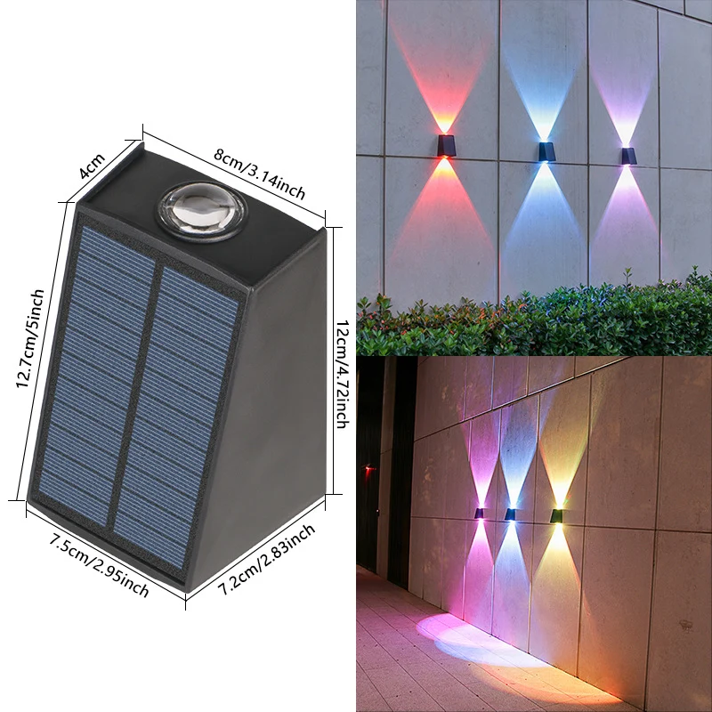 Skanto Abgewinkelte bidirektionale Solar-LED-Wandleuchte mit integriertem Photovoltaik-Panel und Prismenlinse Skanto