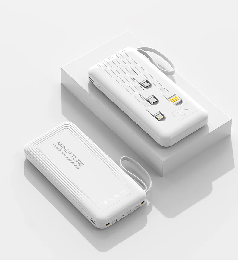 Kompakte Powerbank mit integrierten Kabeln und digitaler Ladeanzeige Skanto