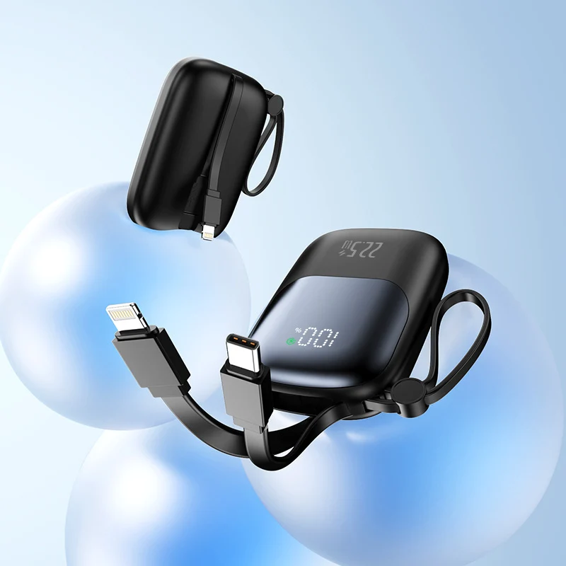 Tragbare Schnelllade-Powerbank mit integriertem Kabel Skanto