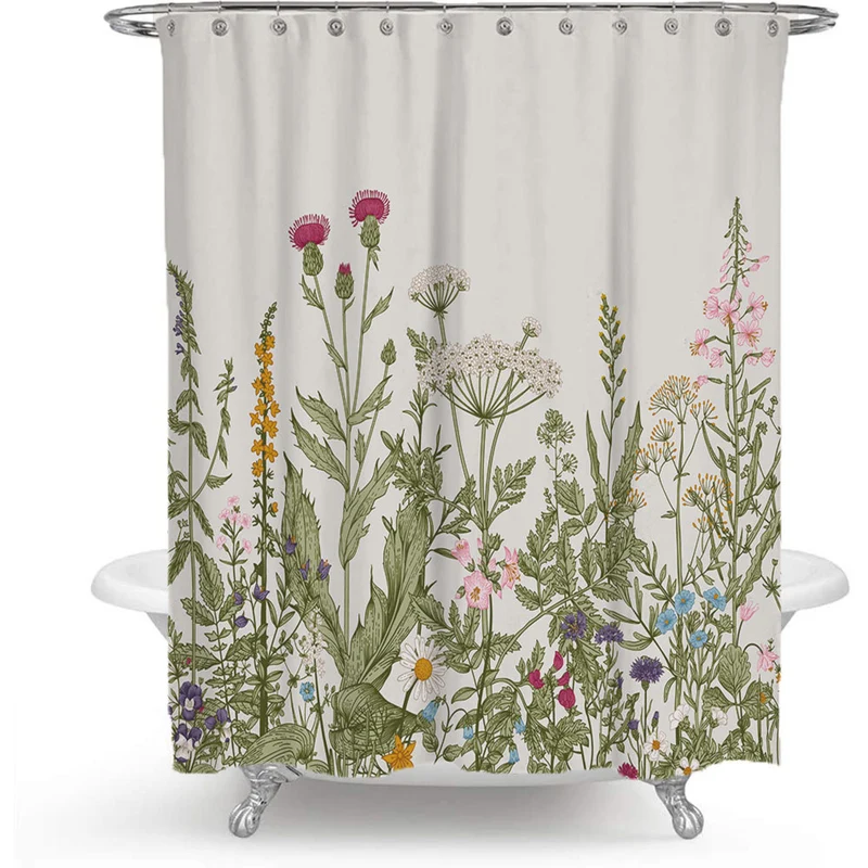 Duschvorhang mit botanischer Illustration Skanto