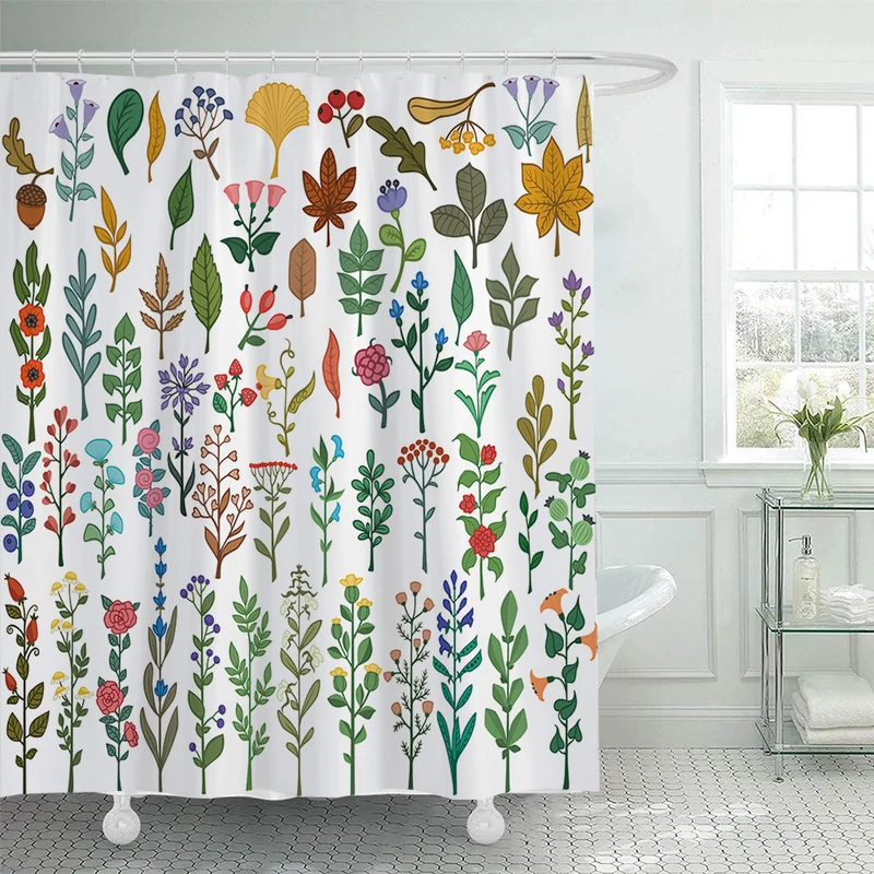 Duschvorhang mit botanischer Illustration Skanto