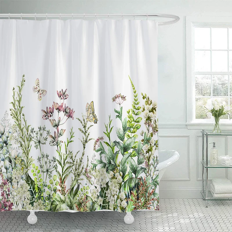 Duschvorhang mit botanischer Illustration Skanto