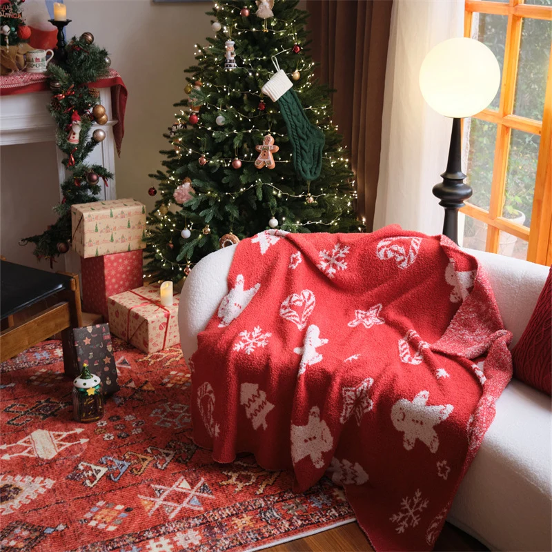 Kuschelige Weihnachts-Wohndecke mit Lebkuchen- und Rautenmuster