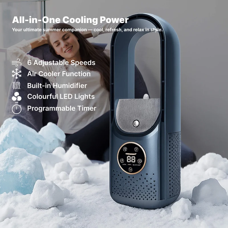 Blattlose tragbare Klimaanlage | Ultraschall, ergonomisches Design & ideal für Zuhause & Büro | Skanto